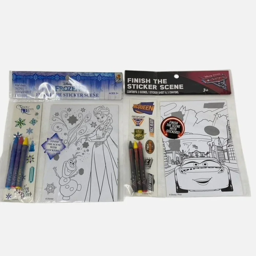 Disney 2 Pack Frozen/ Cars Finish The Sticker Scene Ages 3+ Road Trips Activity